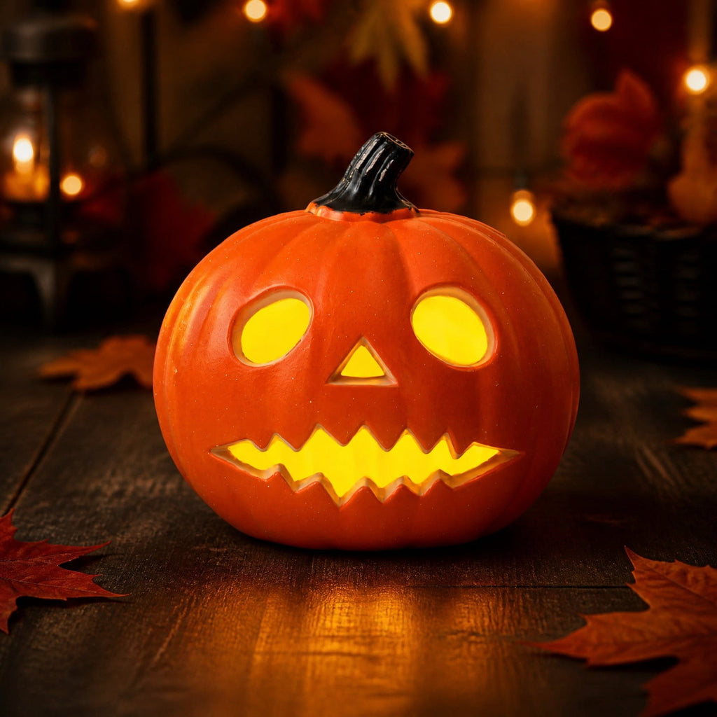 Horror Spacez Halloween Oblong Jack O Lantern Pumpkin, Evil Eye Jack O Lantern LED Light Fanged