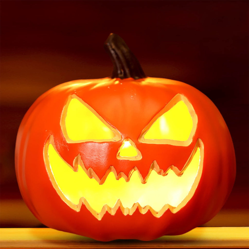 Horror Spacez Halloween Oblong Jack O Lantern Pumpkin, Evil Eye Jack O Lantern LED Light Fanged