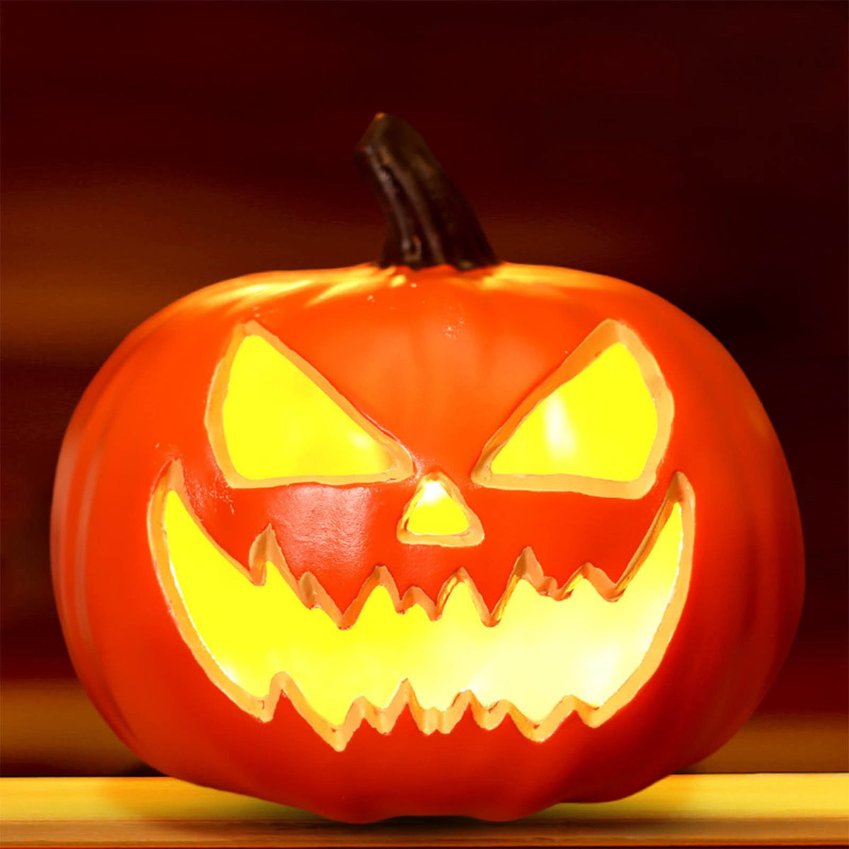 Horror Spacez Halloween Oblong Jack O Lantern Pumpkin, Evil Eye Jack O Lantern LED Light Fanged
