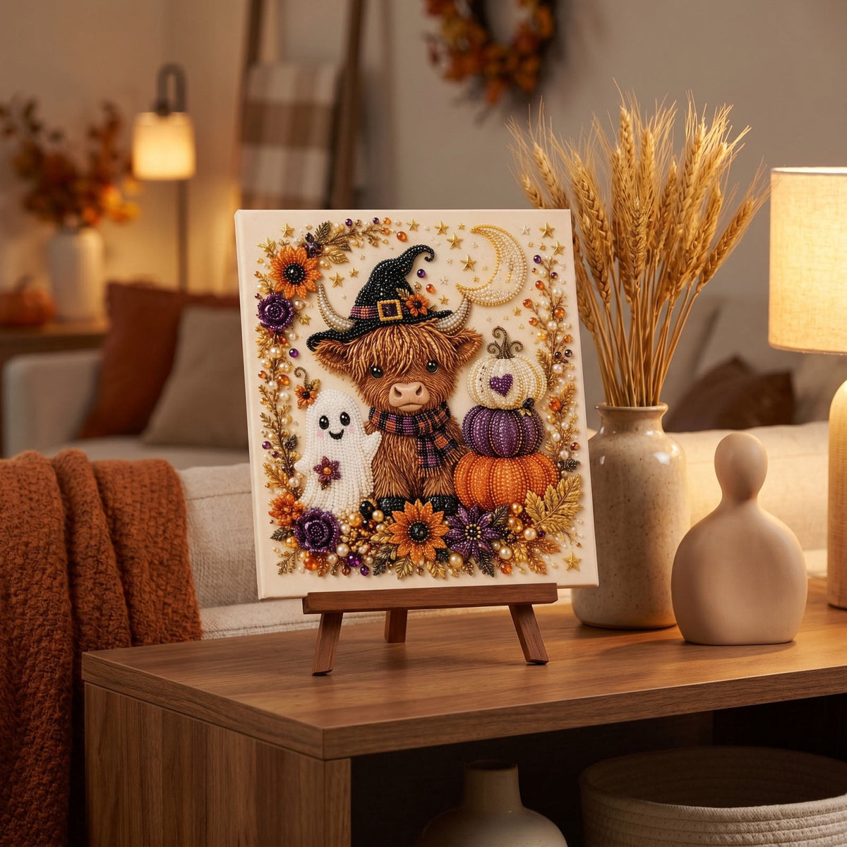 Horror Spacez Vintage Stained Glass Pumpkin Table Lamp, USB Powered Jack O Lantern Night Light