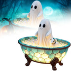 Horror Spacez Vintage Stained Glass Pumpkin Table Lamp, USB Powered Jack O Lantern Night Light