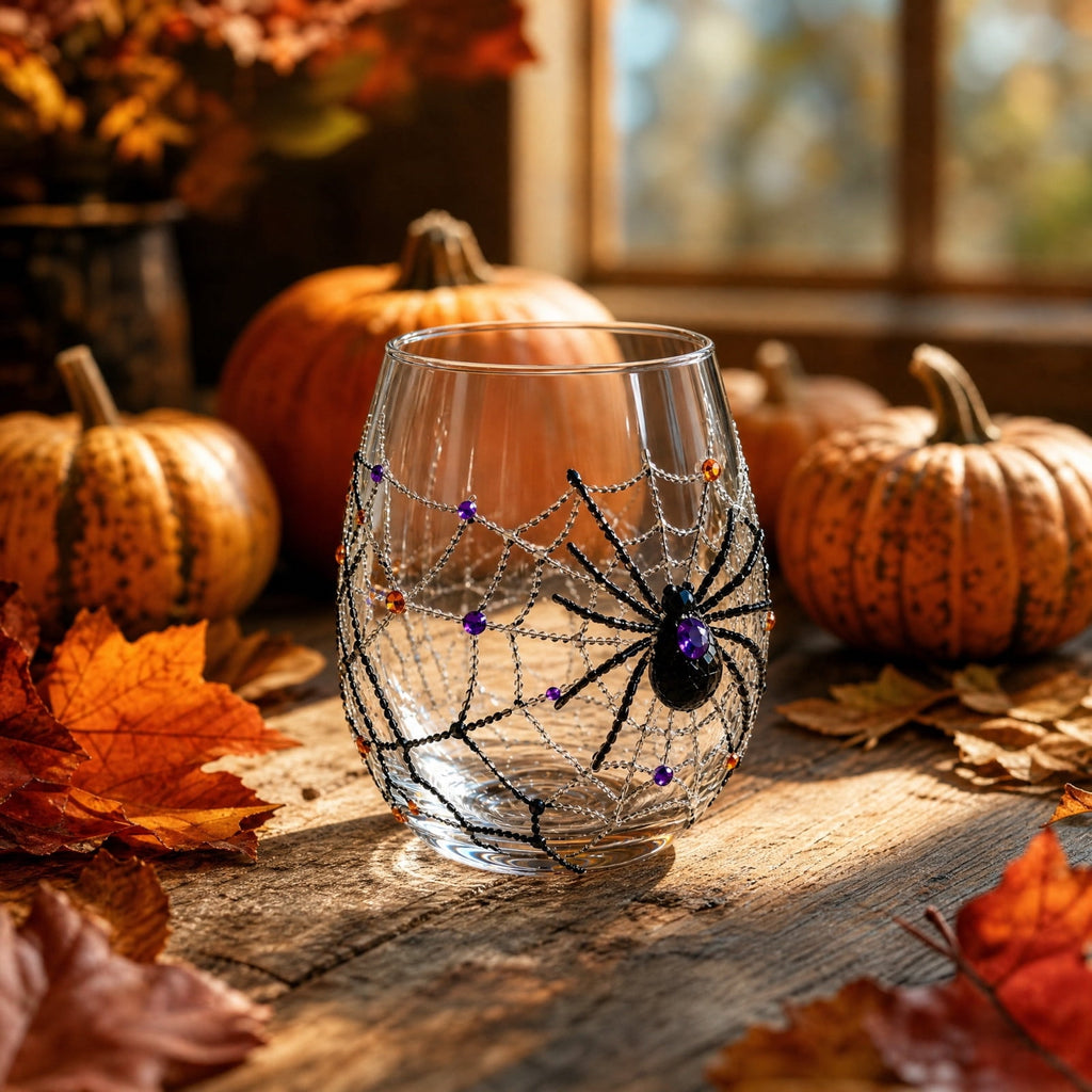 Horror Spacez Vintage Stained Glass Pumpkin Table Lamp, USB Powered Jack O Lantern Night Light