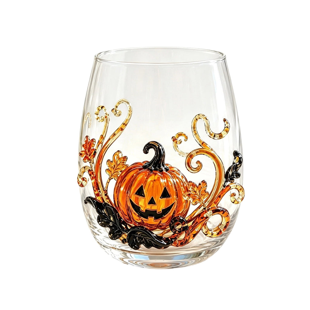 Horror Spacez Vintage Stained Glass Pumpkin Table Lamp, USB Powered Jack O Lantern Night Light
