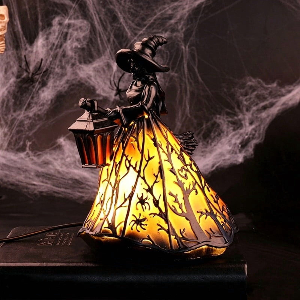 Horror Spacez Vintage Stained Glass Pumpkin Table Lamp, USB Powered Jack O Lantern Night Light