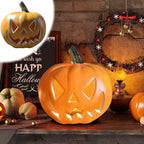 Horror Spacez Halloween Oblong Jack O Lantern Pumpkin, Evil Eye Jack O Lantern LED Light Fanged