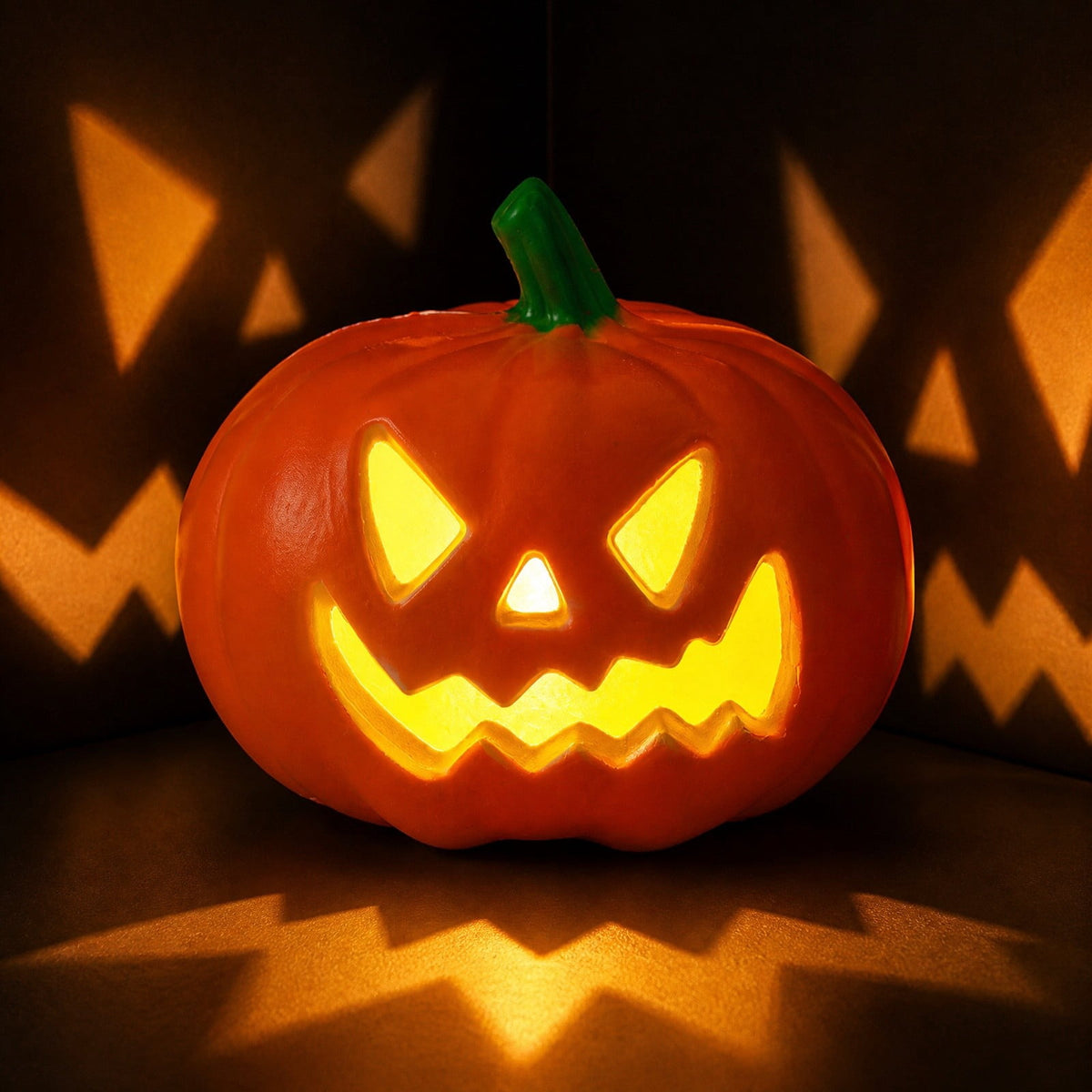 Horror Spacez Halloween Oblong Jack O Lantern Pumpkin, Evil Eye Jack O Lantern LED Light Fanged