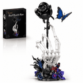 Skeleton Hand with Black Rose Building Set, 2-in-1 Movable Gothic Skull Flower Building Kit, 453Pcs Dark Tabletop Decor, Halloween Gift for Adults