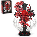 Gothic Cross Roses Building Set, Skeleton Hands with Flowers Botanical Collection Kit for Adults Women, Horror Goth Decor for Home Office, Gift for Her for Birthday/Halloween/Valentines Day/Christmas