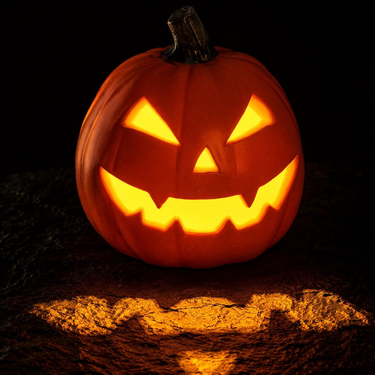 Horror Spacez Halloween Oblong Jack O Lantern Pumpkin, Evil Eye Jack O Lantern LED Light Fanged
