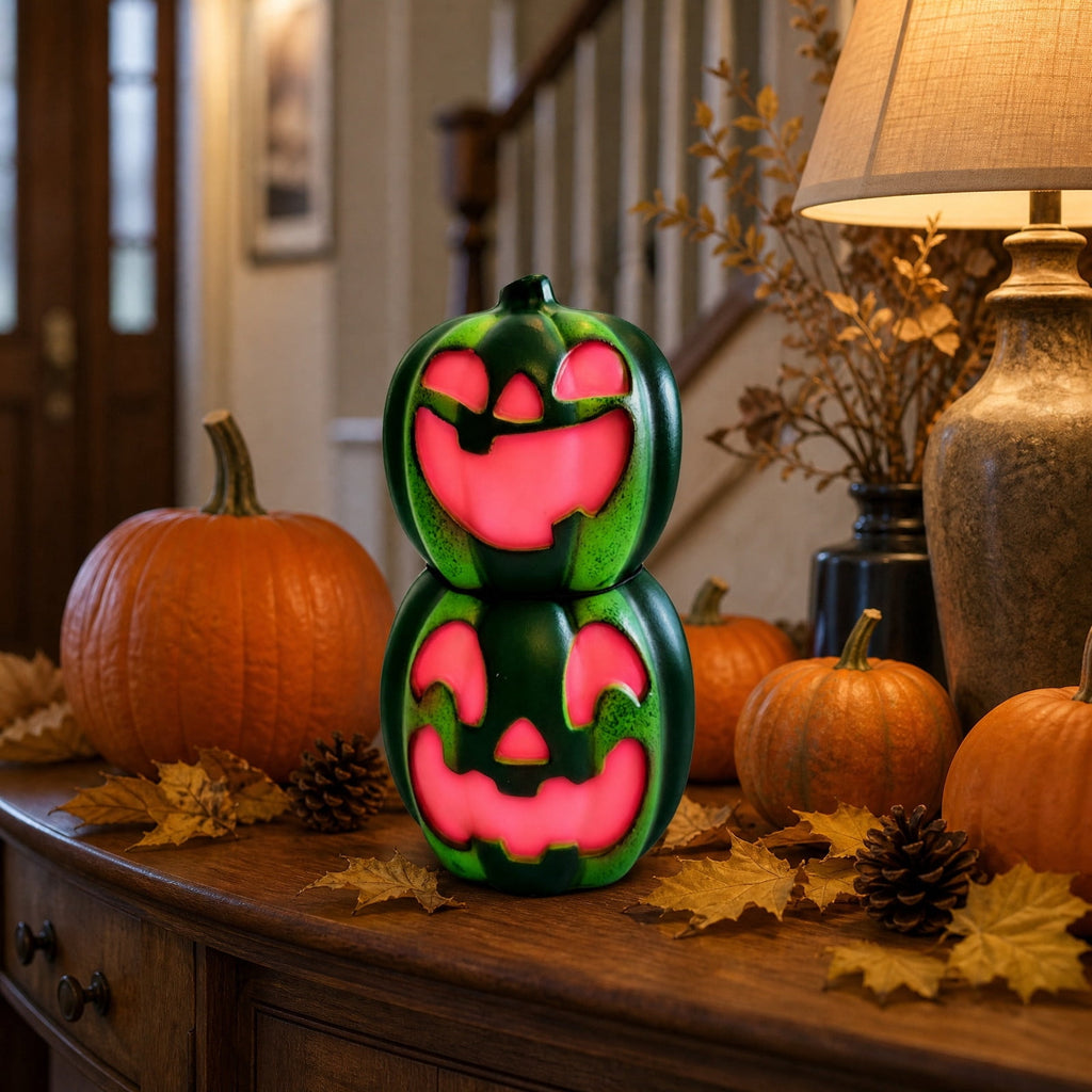 Horror Spacez Halloween Oblong Jack O Lantern Pumpkin, Evil Eye Jack O Lantern LED Light Fanged
