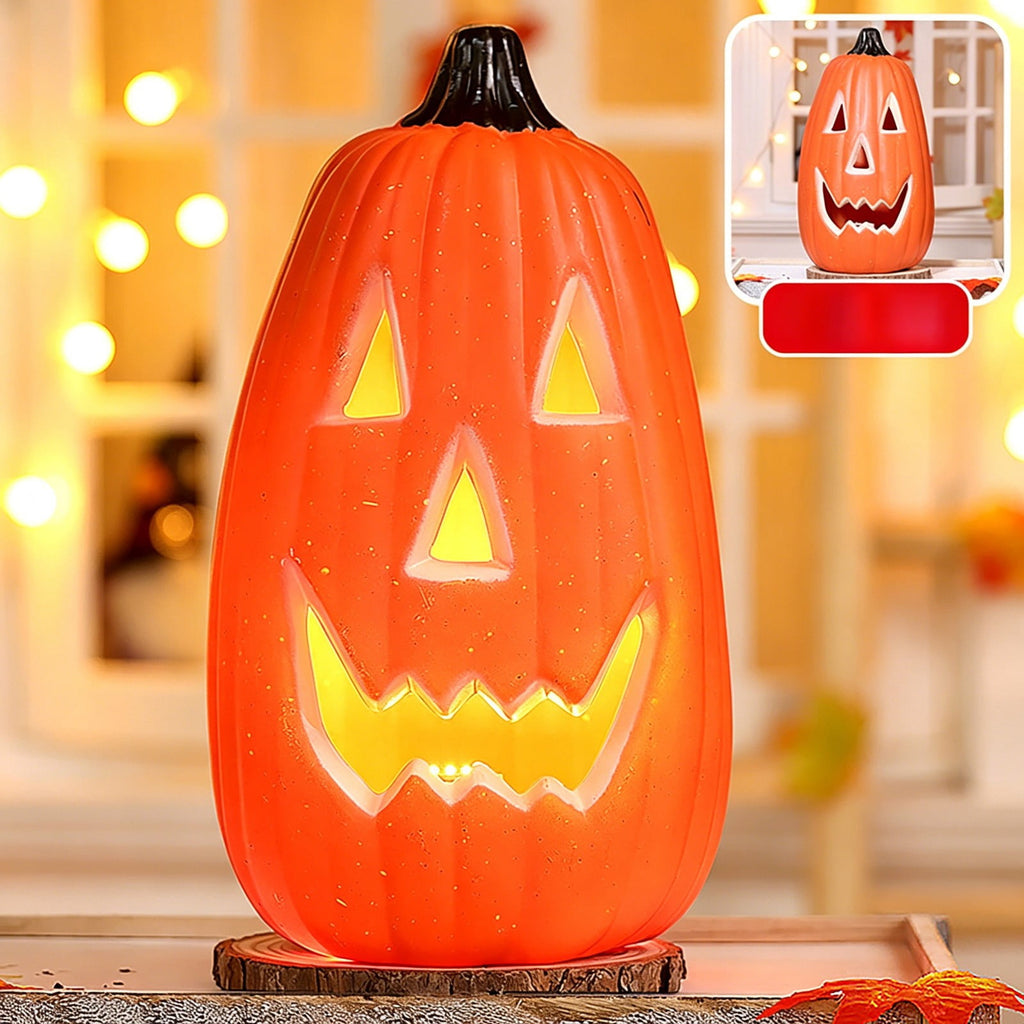 Horror Spacez Halloween Oblong Jack O Lantern Pumpkin, Evil Eye Jack O Lantern LED Light Fanged