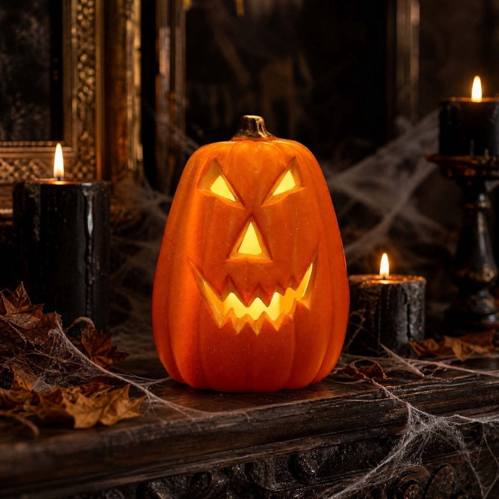 Horror Spacez Halloween Oblong Jack O Lantern Pumpkin, Evil Eye Jack O Lantern LED Light Fanged