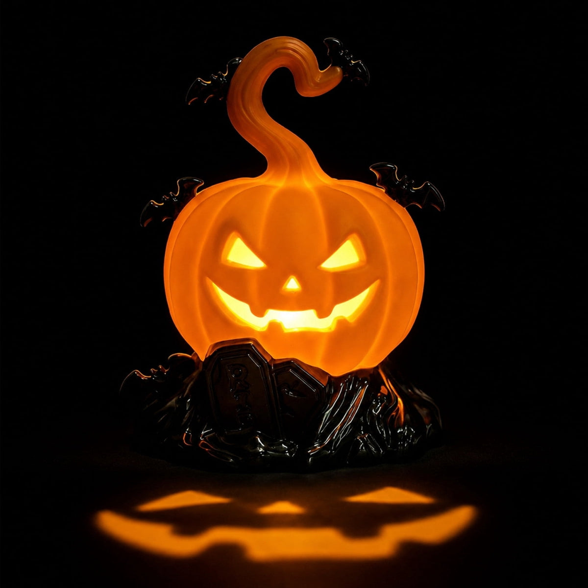 Horror Spacez Halloween Oblong Jack O Lantern Pumpkin, Evil Eye Jack O Lantern LED Light Fanged