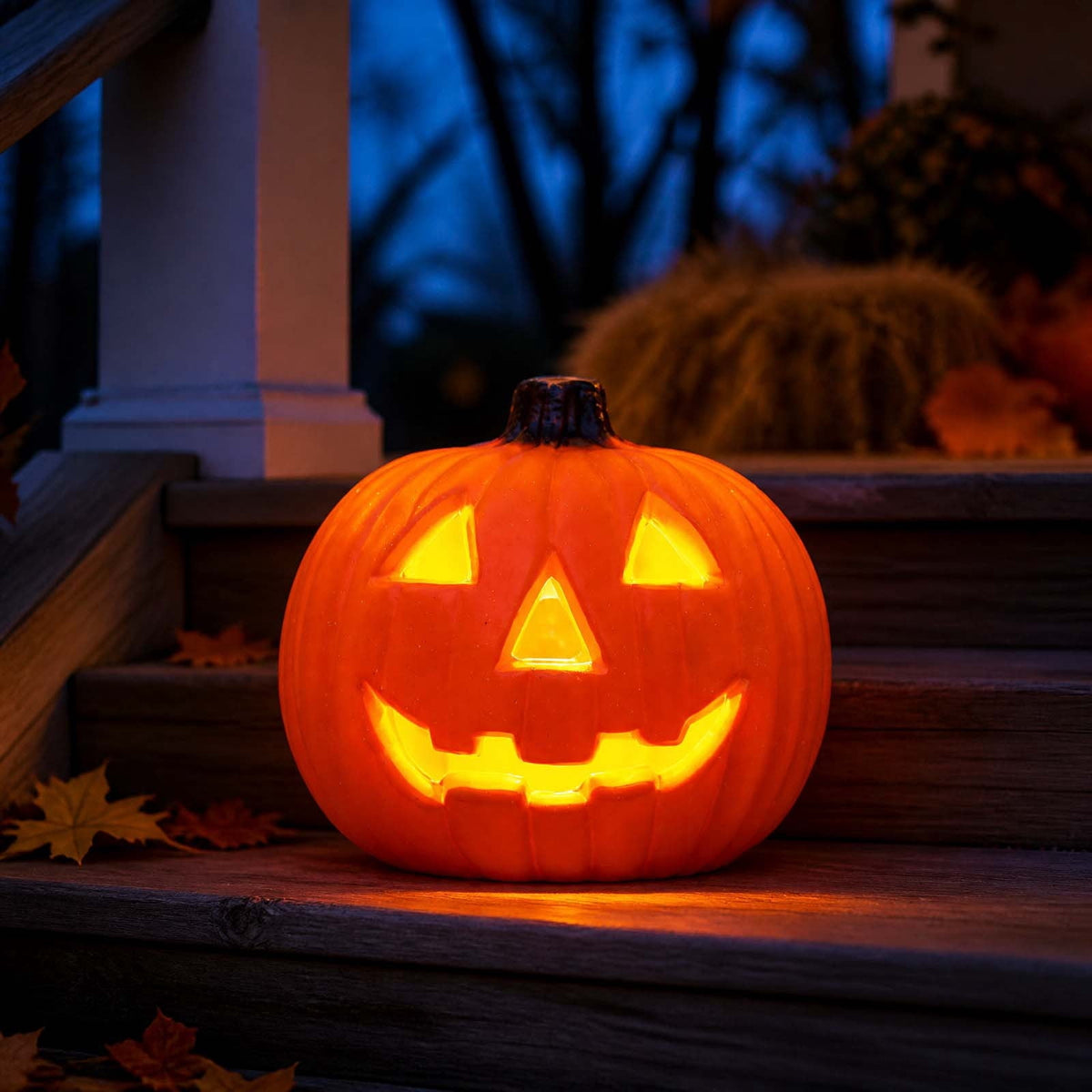Horror Spacez Halloween Oblong Jack O Lantern Pumpkin, Evil Eye Jack O Lantern LED Light Fanged