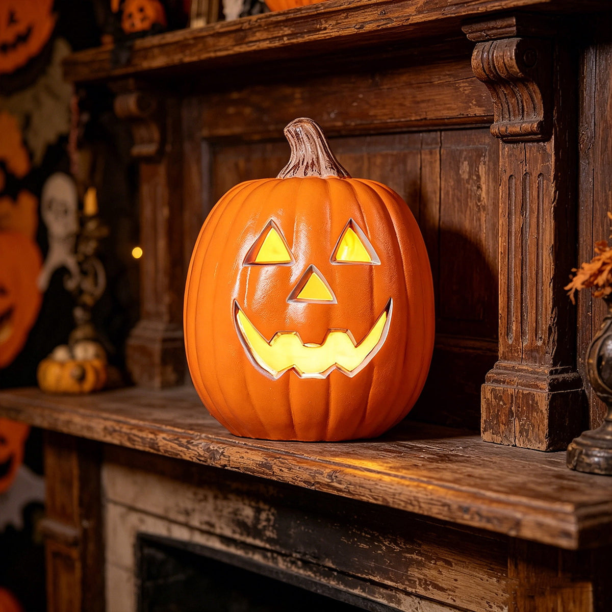 Horror Spacez Halloween Oblong Jack O Lantern Pumpkin, Evil Eye Jack O Lantern LED Light Fanged