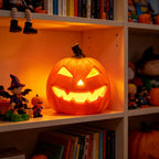Horror Spacez Halloween Oblong Jack O Lantern Pumpkin, Evil Eye Jack O Lantern LED Light Fanged