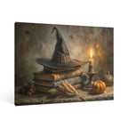 Vintage Halloween witch hat Canvas Wall Art Painting, Gothic Print Pictures for Home Wall Decor Retro Horror Creepy Dark Posters for Living Room Bedroom Bar Home Halloween Party Decor Framed