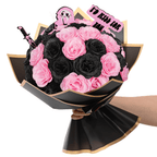 Waipfaru 36pcs Gothic Black Pink Rose Bouquet,DIY Artificial Glitter Flowers Horror Themed Gift for Halloween Anniversary,Goth Gifts for Her Him