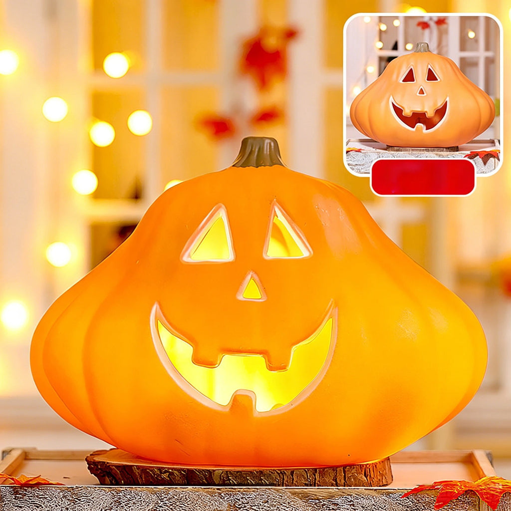Horror Spacez Halloween Oblong Jack O Lantern Pumpkin, Evil Eye Jack O Lantern LED Light Fanged