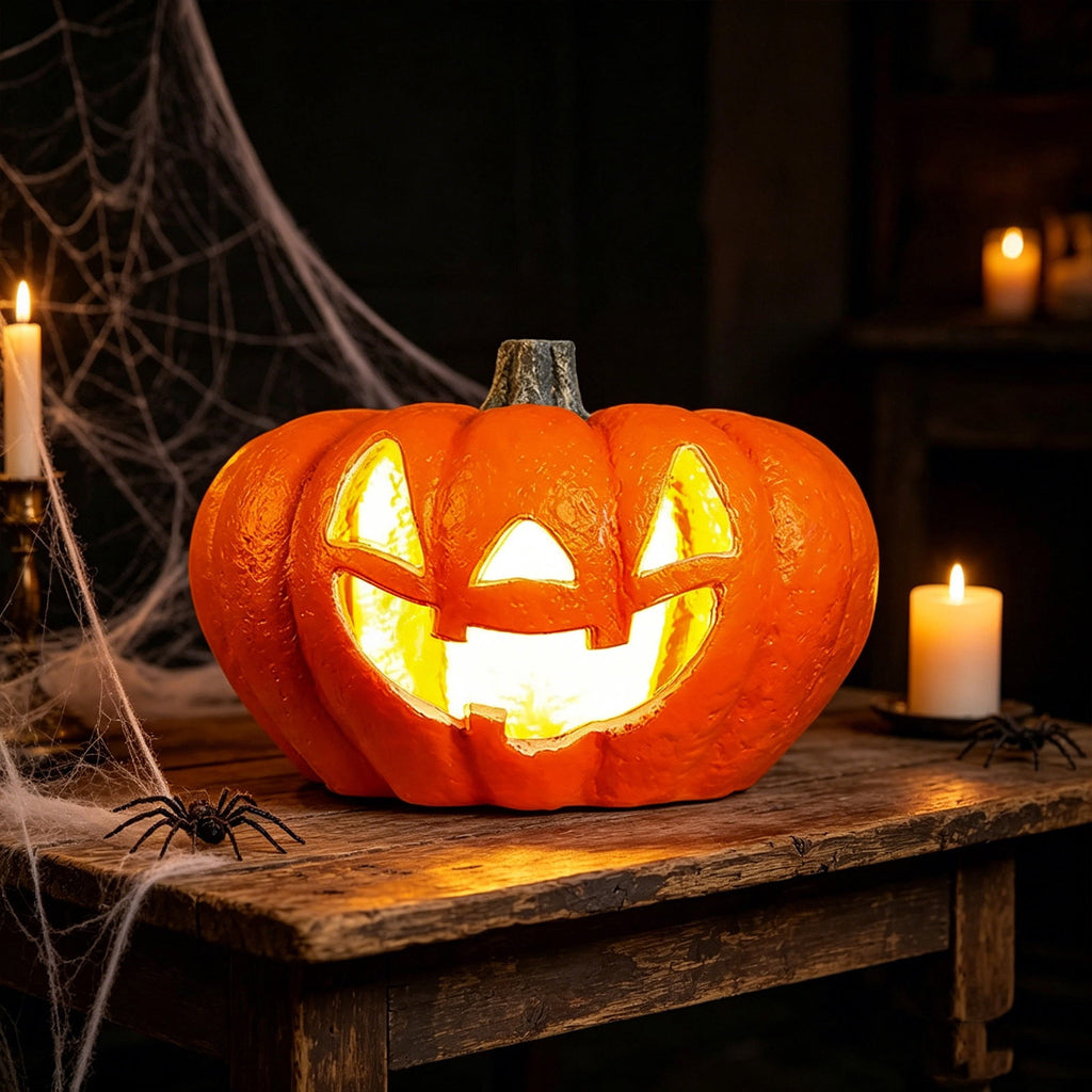 Horror Spacez Halloween Oblong Jack O Lantern Pumpkin, Evil Eye Jack O Lantern LED Light Fanged