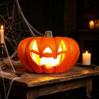Horror Spacez Halloween Oblong Jack O Lantern Pumpkin, Evil Eye Jack O Lantern LED Light Fanged