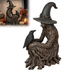 Witch Statue, Gothic Witch and Raven Figurine, Mystical Resin Tabletop Decor for Home, Shelf, Mantel, Office & Halloween Decoration