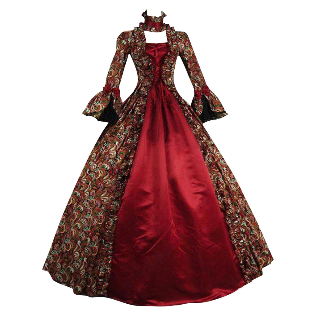 Horror Spacez Womens Victorian Dresses Plus Size Maxi Renaissance Dresses Lace up Flare Sleeve