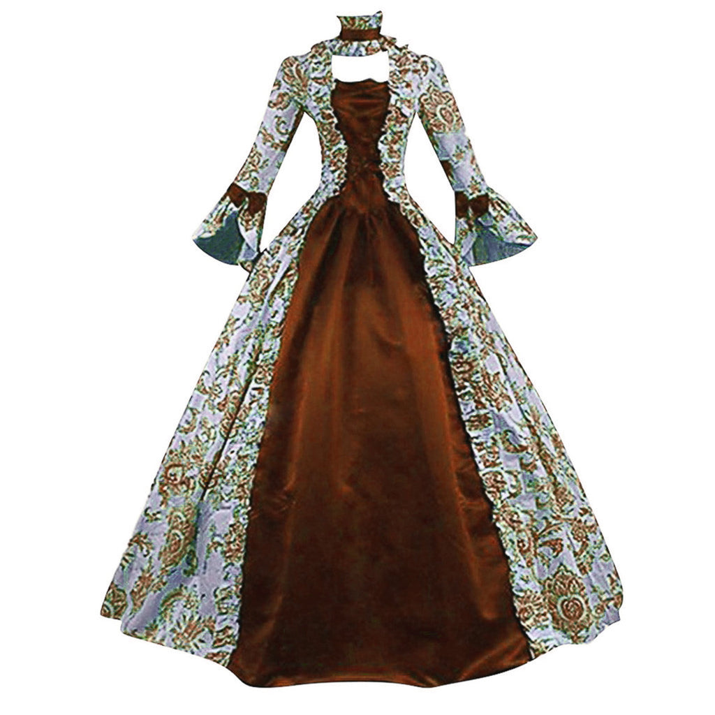 Horror Spacez Womens Victorian Dresses Plus Size Maxi Renaissance Dresses Lace up Flare Sleeve