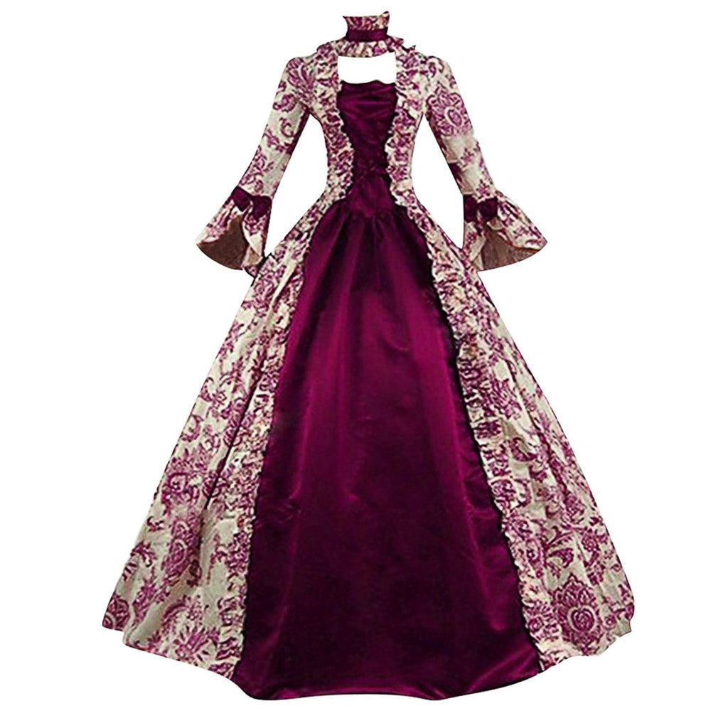 Horror Spacez Womens Victorian Dresses Plus Size Maxi Renaissance Dresses Lace up Flare Sleeve