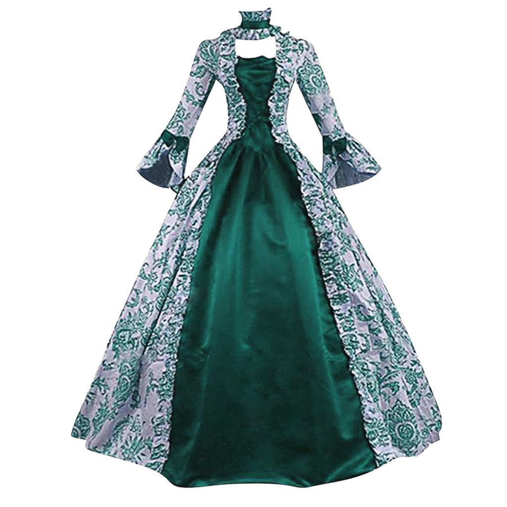 Horror Spacez Womens Victorian Dresses Plus Size Maxi Renaissance Dresses Lace up Flare Sleeve