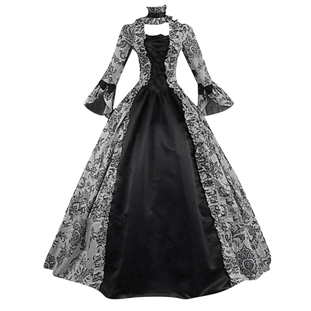 Horror Spacez Womens Victorian Dresses Plus Size Maxi Renaissance Dresses Lace up Flare Sleeve