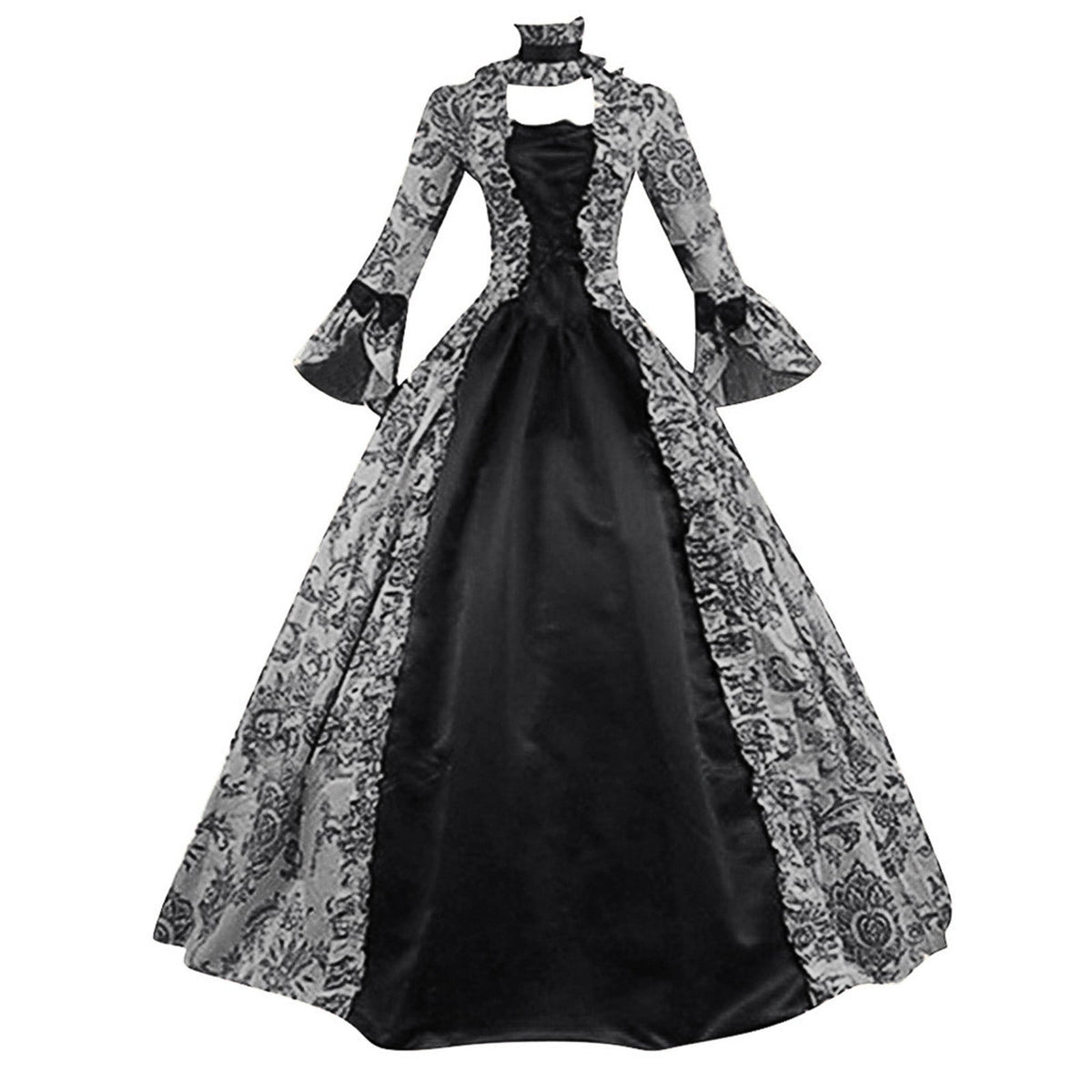 Horror Spacez Womens Victorian Dresses Plus Size Maxi Renaissance Dresses Lace up Flare Sleeve