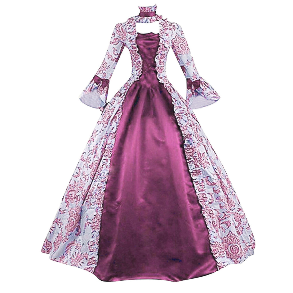 Horror Spacez Womens Victorian Dresses Plus Size Maxi Renaissance Dresses Lace up Flare Sleeve