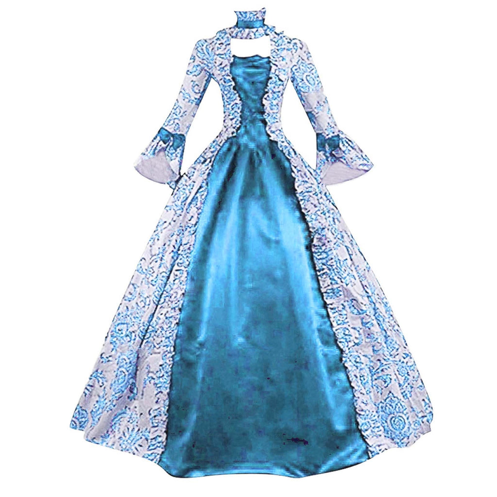 Horror Spacez Womens Victorian Dresses Plus Size Maxi Renaissance Dresses Lace up Flare Sleeve