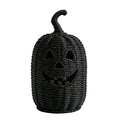 XHKUYI Halloween Hand-Woven Pumpkin Decorations 11.8 inches, Black Seagrass Jack-O-Lantern 11.8 inches, Pumpkin Candle Holder for Halloween Event Party Table Decoration