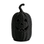 XHKUYI Halloween Hand-Woven Pumpkin Decorations 11.8 inches, Black Seagrass Jack-O-Lantern 11.8 inches, Pumpkin Candle Holder for Halloween Event Party Table Decoration