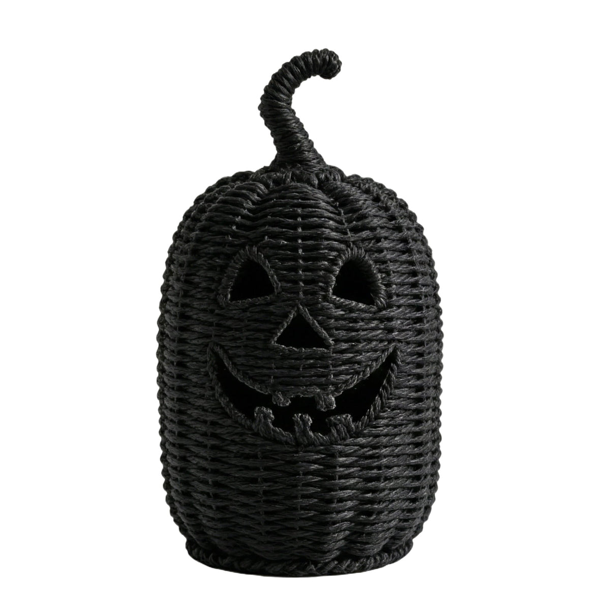 XHKUYI Halloween Hand-Woven Pumpkin Decorations 11.8 inches, Black Seagrass Jack-O-Lantern 11.8 inches, Pumpkin Candle Holder for Halloween Event Party Table Decoration
