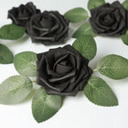 Mocoosy 50Pcs Black Roses Artificial Flowers, Fake Roses for Decorations Real Touch Foam Rose Bulk with Stem Gothic Wedding Bouquet DIY Floral Arrangements Bridal Shower Valentine's Party Table Decor