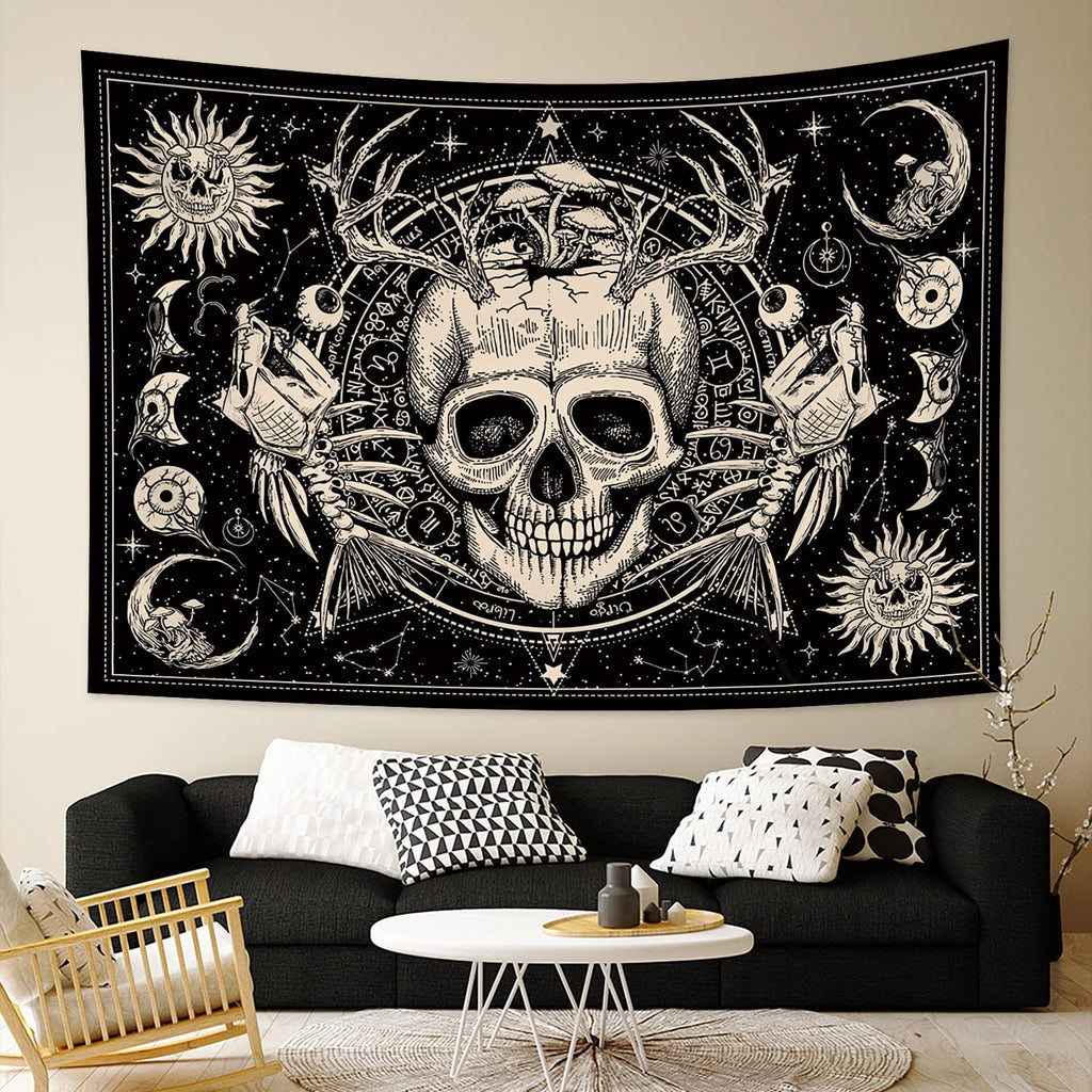 Gothic Skull Tapestries Goth Skeleton Horror Star Mystic Aesthetic Tapestry Wall Hanging for Bedroom Living Room Decor,79Wx60H