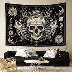 Gothic Skull Tapestries Goth Skeleton Horror Star Mystic Aesthetic Tapestry Wall Hanging for Bedroom Living Room Decor,79Wx60H