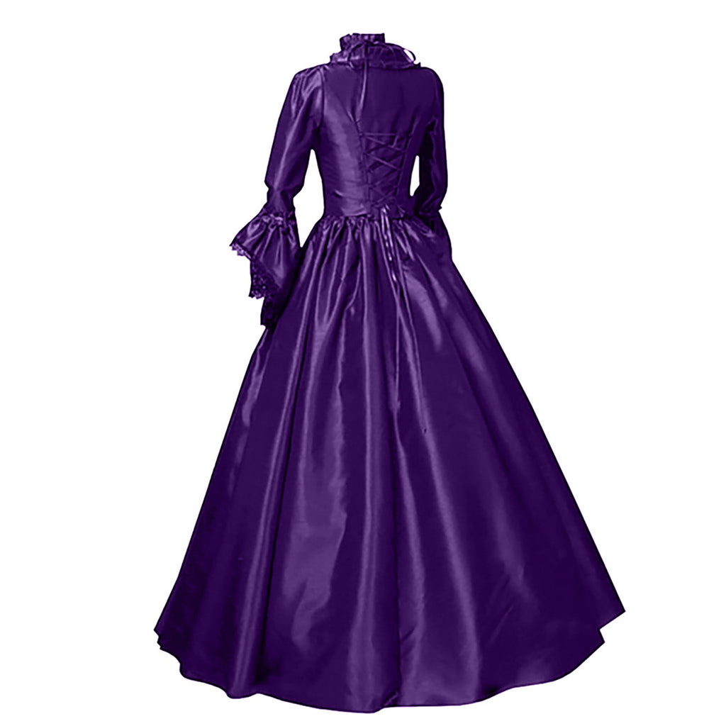 Lolmot Gothic Dresses for Women Retro Floral Print Flare Sleeve Princess Ball Gowns Dress Medieval Renaissance Victorian Lace Dress Maxi Dress Halloween Costume