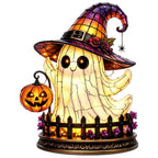 Halloween Gothic Witch Hat Night Light, Ghost Pumpkin Figurine Stained Glass Style Decorative Lamp
