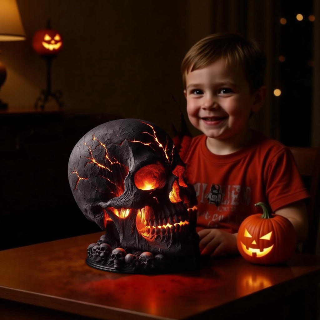 Chanana Skull Flame Table Lamp,Lava Stone Skull Lamp, Spooky LED Desk Light, Halloween & Gothic Decor, Unique Room Accent, Ignite a Mysterious Atmosphere, Halloween Home Decor
