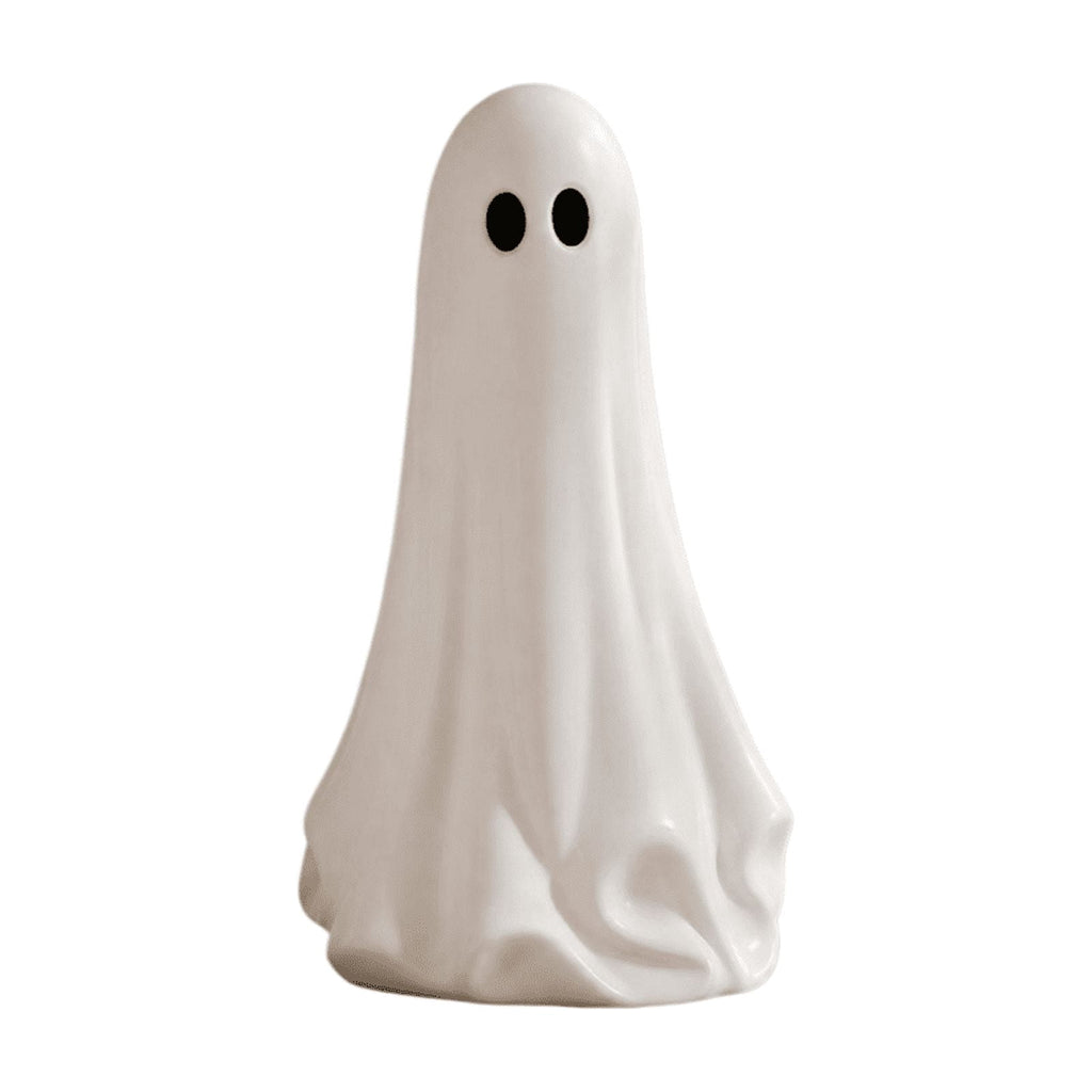 Large Ghost with Bow Tabletop Decoration, Halloween Ghost Figurine, Spooky 3D Print Statue For Mantel Shelf Entryway Table Fall Holiday Decoration, Black and White, 20"