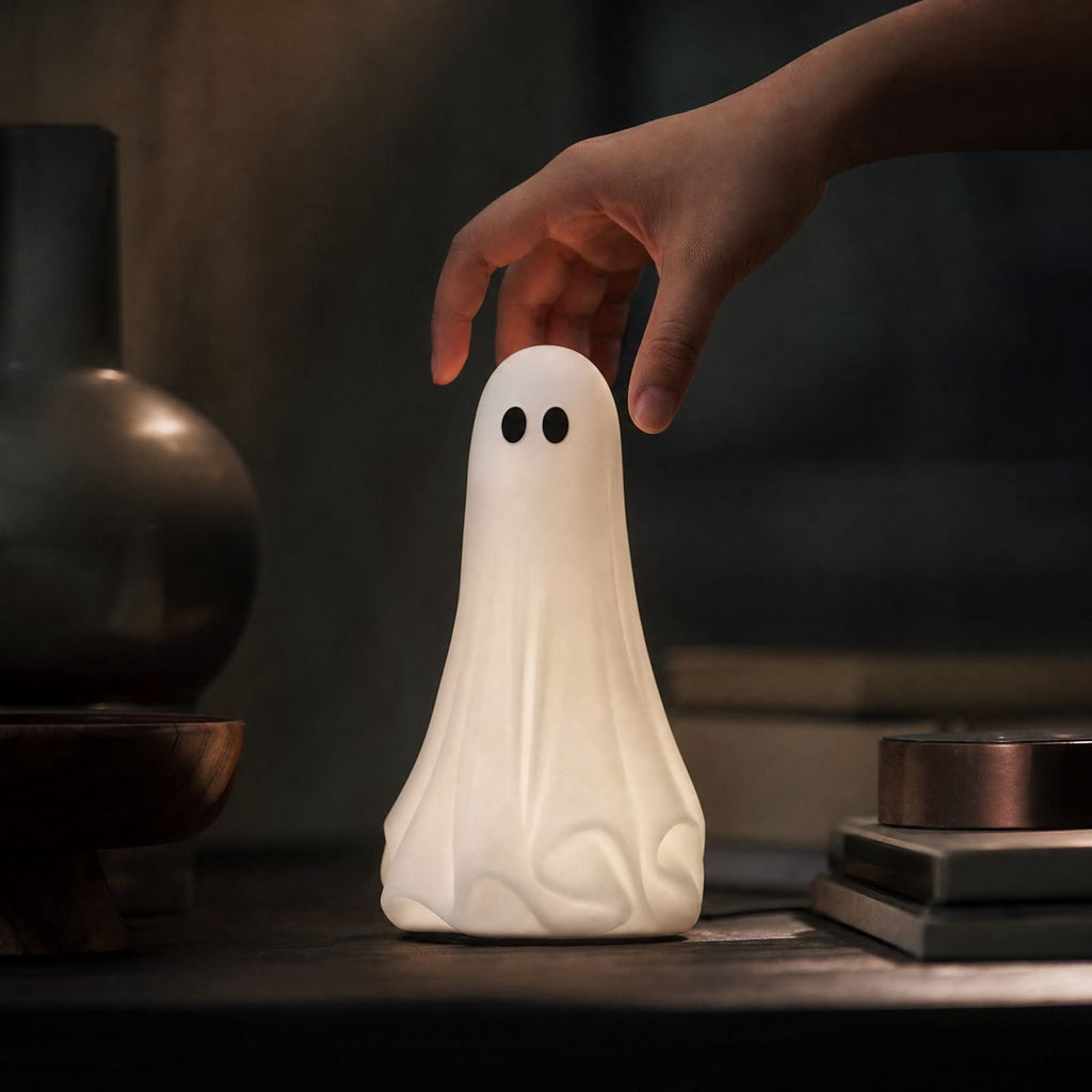 Large Ghost with Bow Tabletop Decoration, Halloween Ghost Figurine, Spooky 3D Print Statue For Mantel Shelf Entryway Table Fall Holiday Decoration, Black and White, 20"
