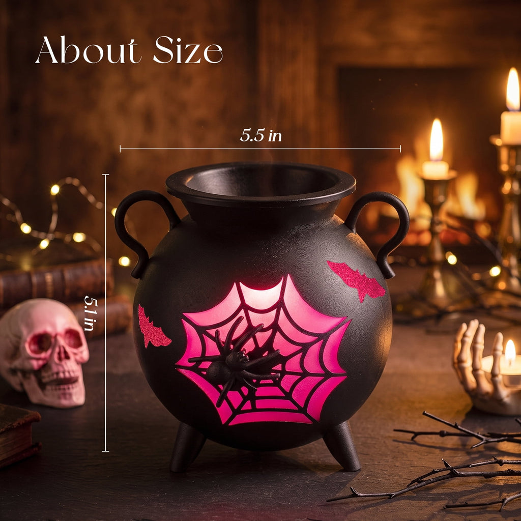 Sziqiqi Gothic Cauldron Wax Warmer: Halloween Electric Wax Melter with 2 Bulbs Spider Web Design Removable Dish for Scented Wax Spooky Home Decor Gift
