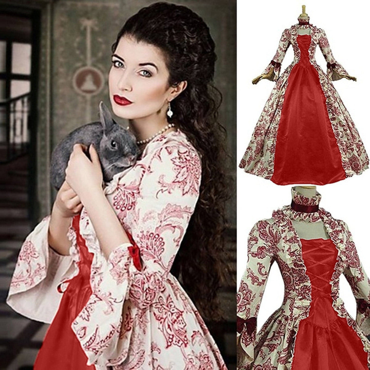 Womens Victorian Dresses Plus Size Maxi Renaissance Dresses Lace up Flare Sleeve Vintage Cocktail Dress Medieval Halloween Costumes Evening Party Gowns