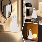 Large Ghost with Bow Tabletop Decoration, Halloween Ghost Figurine, Spooky 3D Print Statue For Mantel Shelf Entryway Table Fall Holiday Decoration, Black and White, 20"