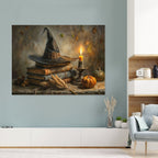 Vintage Halloween witch hat Canvas Wall Art Painting, Gothic Print Pictures for Home Wall Decor Retro Horror Creepy Dark Posters for Living Room Bedroom Bar Home Halloween Party Decor Framed