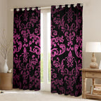 jejeloiu Vintage Baroque Flower Black Out Curtains,Gothic Damask Curtains Pack of 2 (42x63 Each),Pink Black Bedroom Curtains For Adults,Microfiber Bedroom Decor